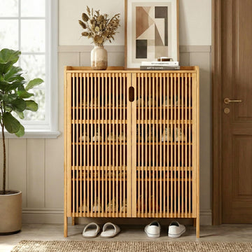 Bamboo Shoe Storage Cabinet with Doors, Hidden Shoe Organizer