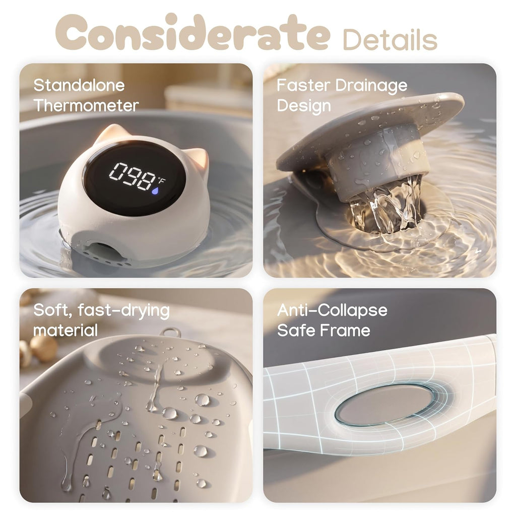 In-1 Collapsible Baby Bathtub for Newborn & Toddler 0 (Grey)