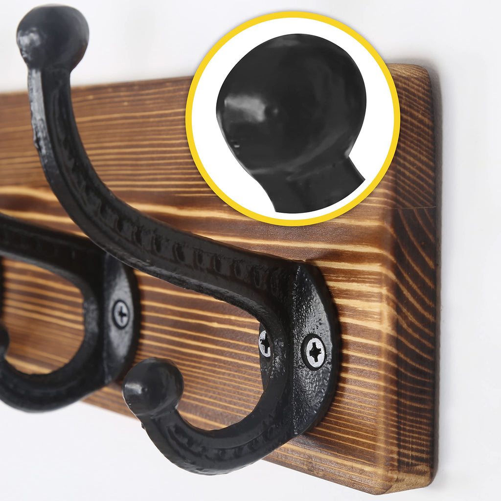 Rustic Coat Rack Wall Mount, 5 Cast Iron Coat Hooks Wall Mounted, Heavy Duty Wall Coat Hanger Hooks for Hanging