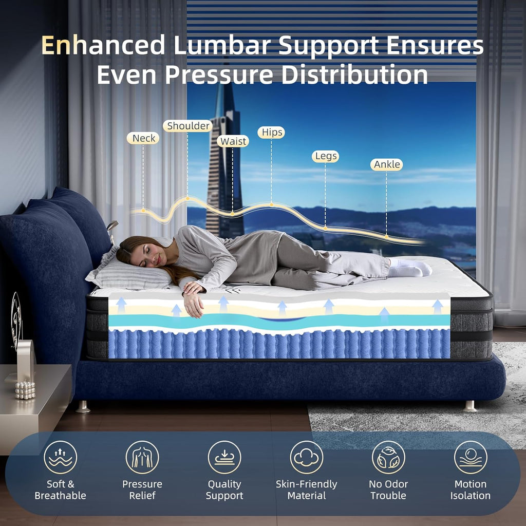King Size Mattress, 12 Inch Hybrid King Mattress in a Box, Medium Firm, Memory Foam & Pocketed Springs, Pressure