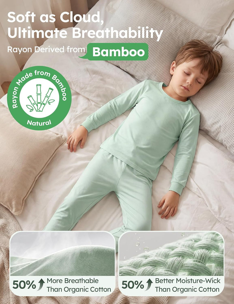 Toddler Pajamas Rayon Made from Bamboo 4 Piece Long Sleeve Pajama Set Kids Pajamas Boys Girls Snug Fit Pjs Set
