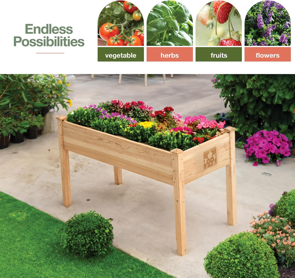 Cedar Raised Garden Bed with Legs, Outdoor Planter Box 48x24x30, 200lb