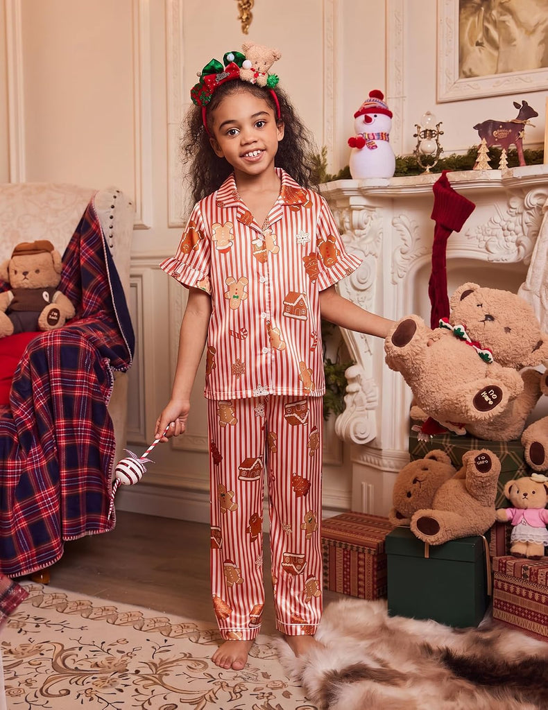 Girls Pajamas Sets 3 Piece Satin Pjs Short Sleeve Silky Sleepwear