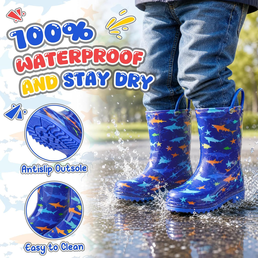 Kids Rain Boots For Boys Toddler Little Dinosaur Shark Rainboots