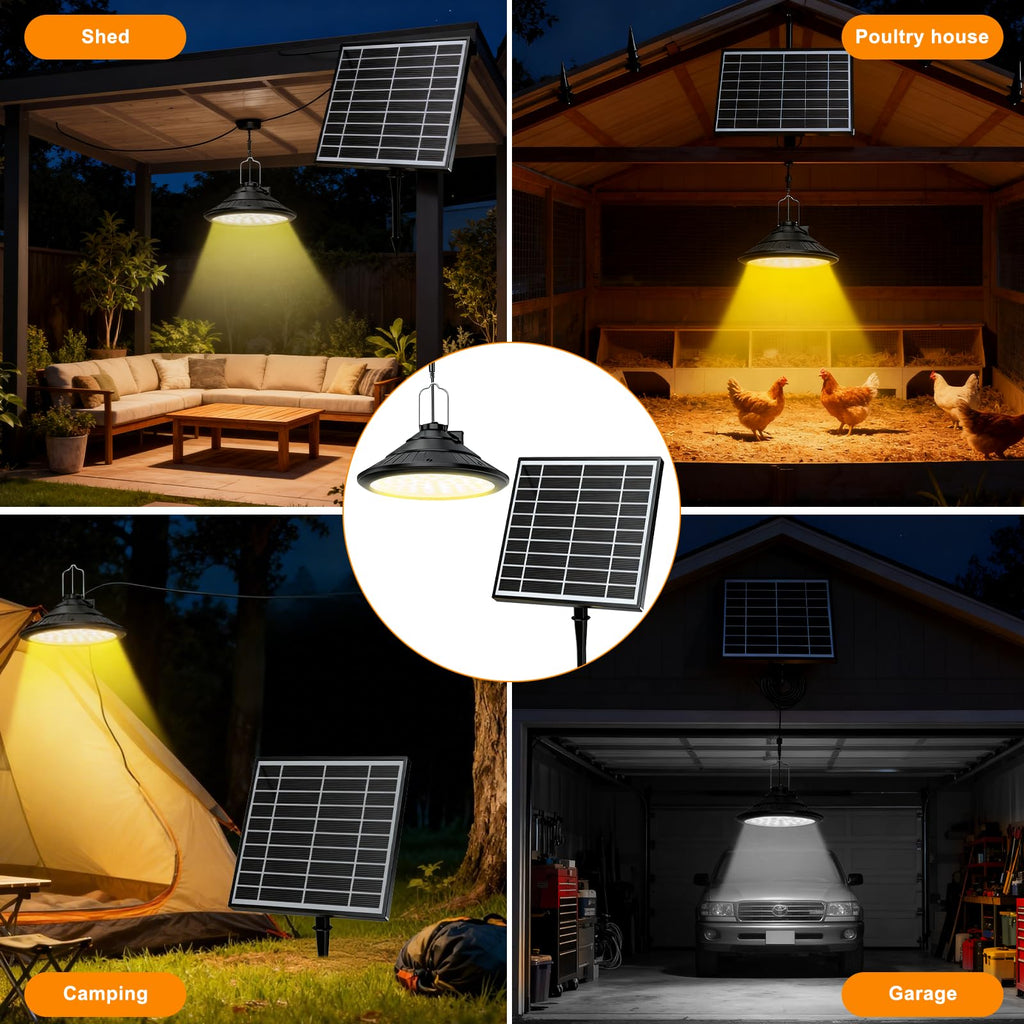 Solar Chicken Coop Light with Timer | 3-Color Dimmable LED, IP66 Waterproof & 16.4ft Cord | Hanging Ceiling Pendant