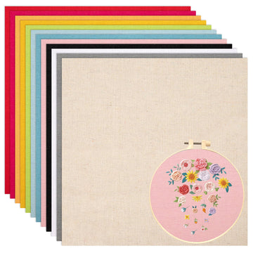 12 Sheets 12 Colors Embroidery Fabric Linen Needlework 9.8×9.8Inch