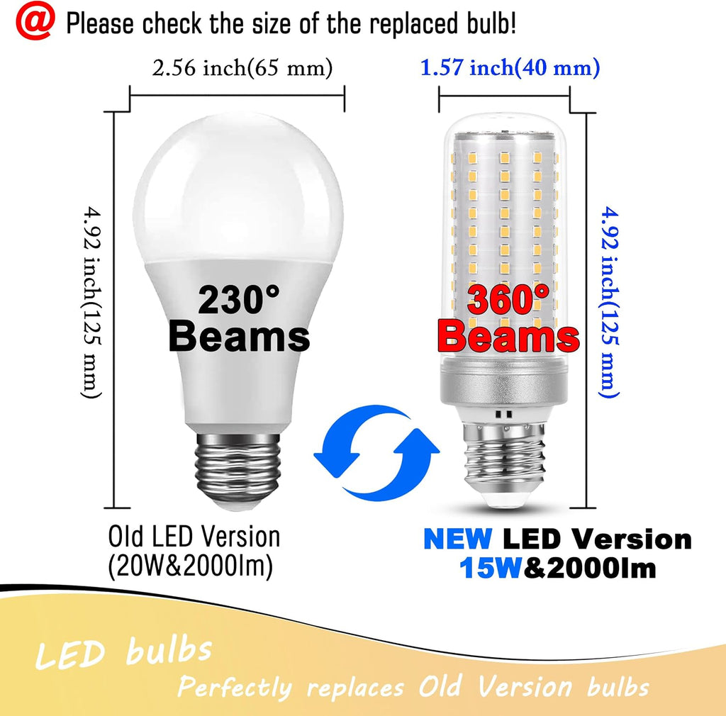 1.57 x 4.92 inch Big E26 15W LED Corn Bulbs 2000lm 150W Equivalent, 2 Pack