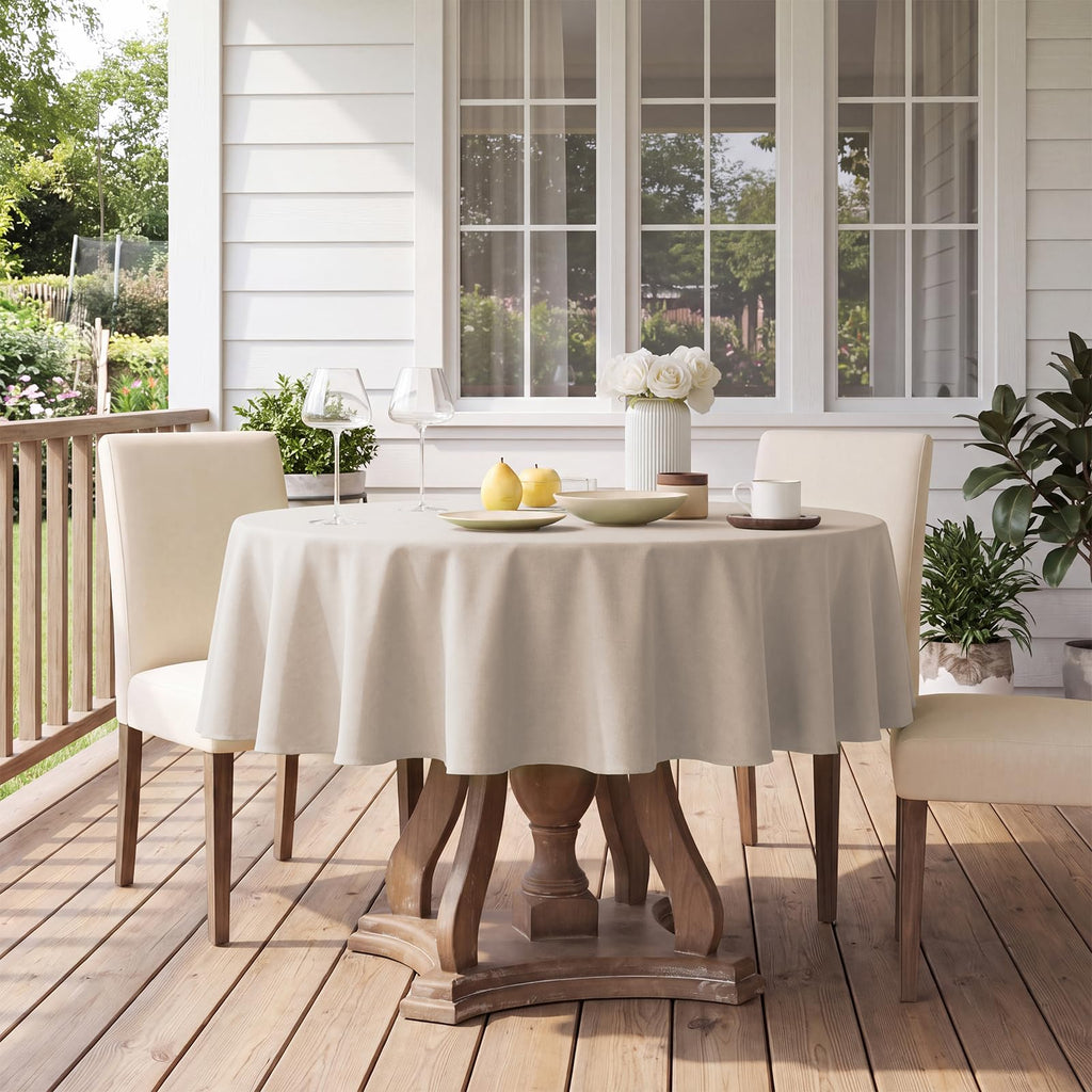 Faux Linen Round Tablecloth 60 inch, Table Cloth Wrinkle Free Decorative Fabric Waterproof Table Cover for