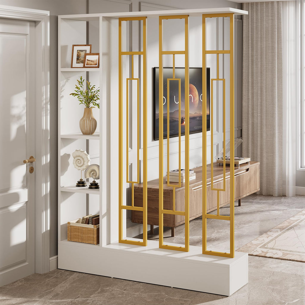 Room Divider with Shelves, 71" Freestanding Storage Room Divider