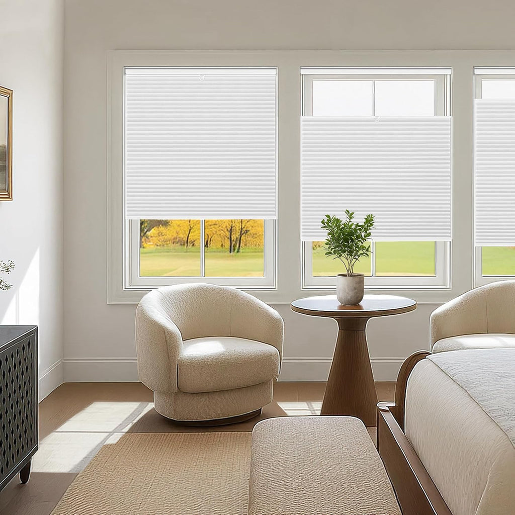 TDBU Cellular Shades, Blackout-White, | Thermal Insulation, Noise Reduction Cordless With Drill Top Down Bottom Up