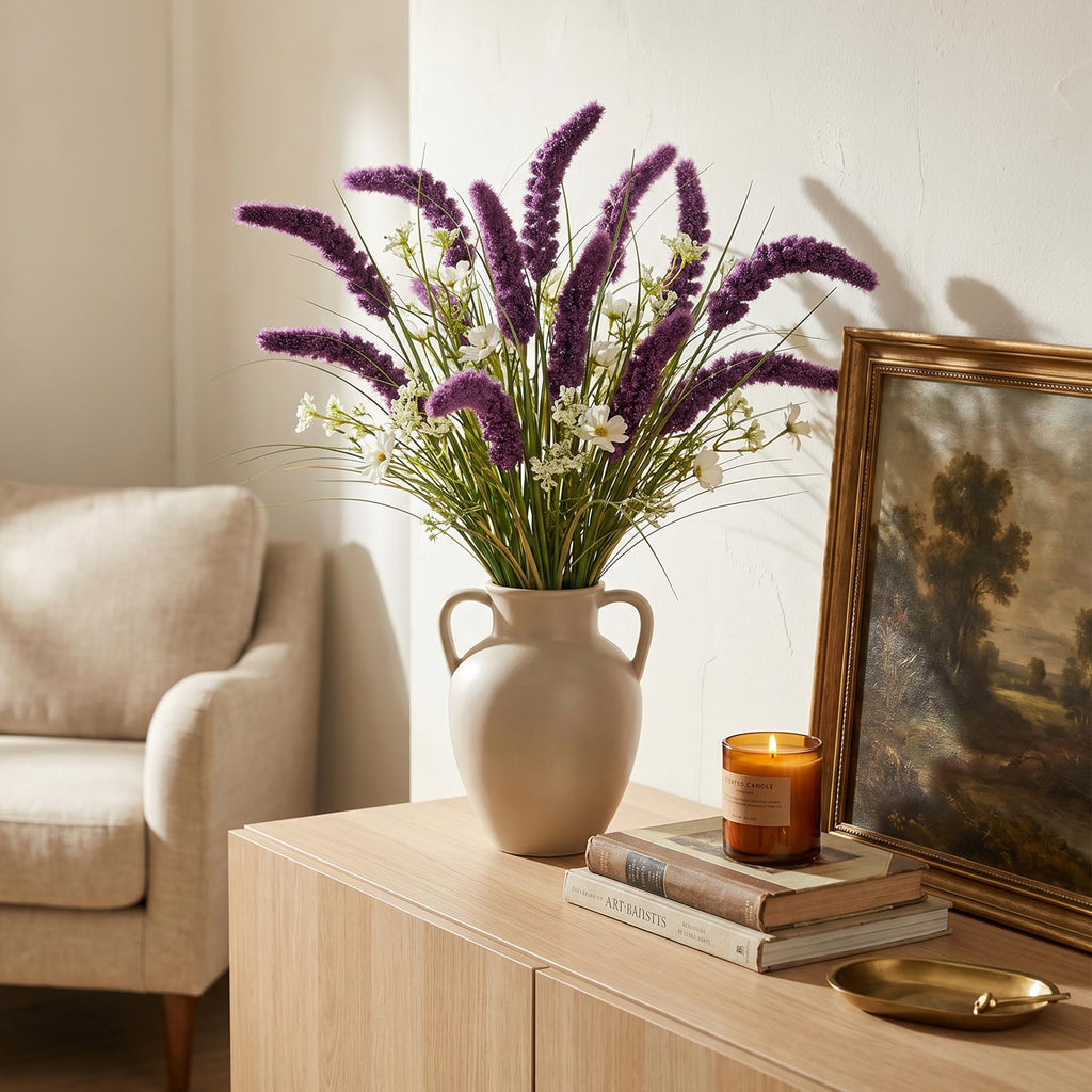 20 PCS Artificial Purple Grass Stems, 17.7in Faux Grass Plant for Vase