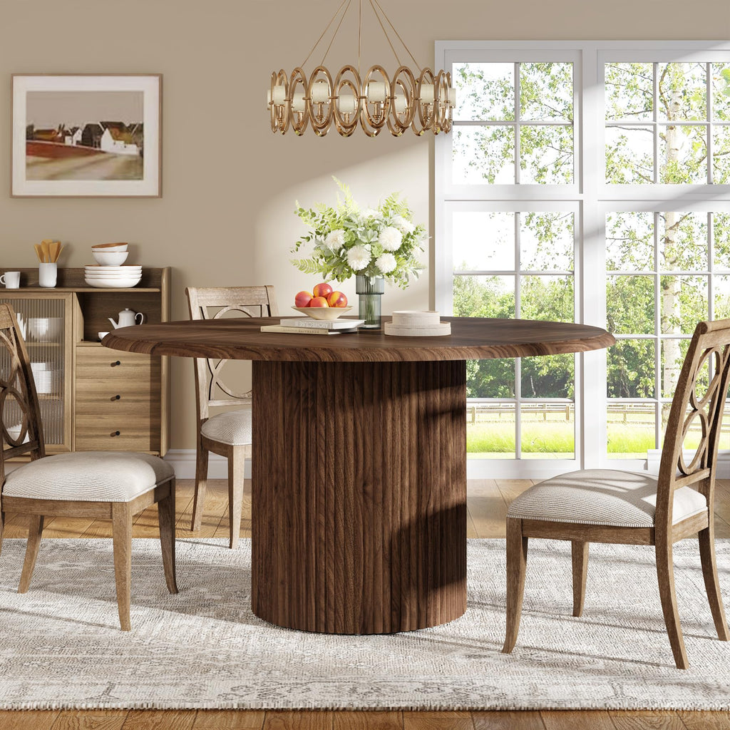 47" Round Dining Table for 4, Farmhouse Kitchen Table with Metal Base, Modern Small Dinner Table (Chairs Not Included)