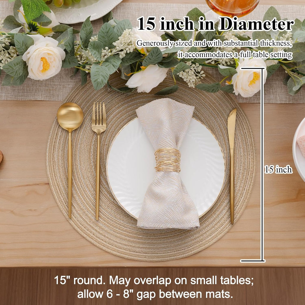 Round Braided Placemats Washable Place Mats for Dining Tables 15 inch Non Slip Kitchen Table Mats (Beige, 4) - Set of 4