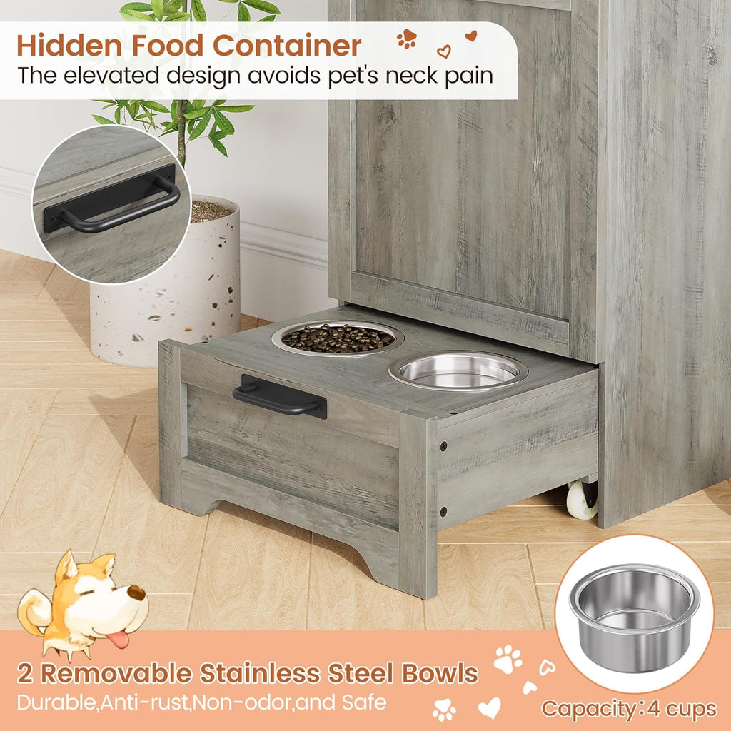 Dog Feeding Station with 2 Elevated Bowls, Grey