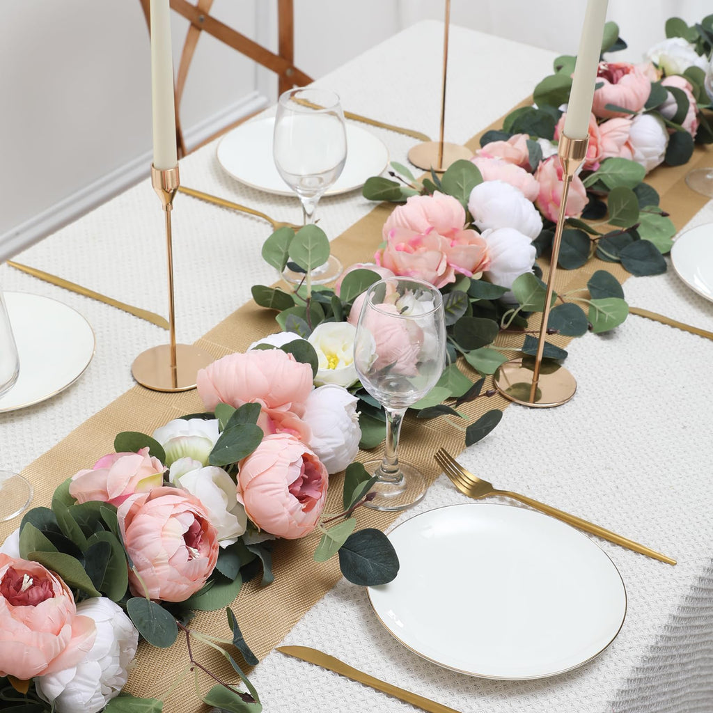 2 Pack Artificial Flower Garlands 11.2FT Eucalyptus Garlands with Flowers 8 Head Peony Flower Vine Faux Floral