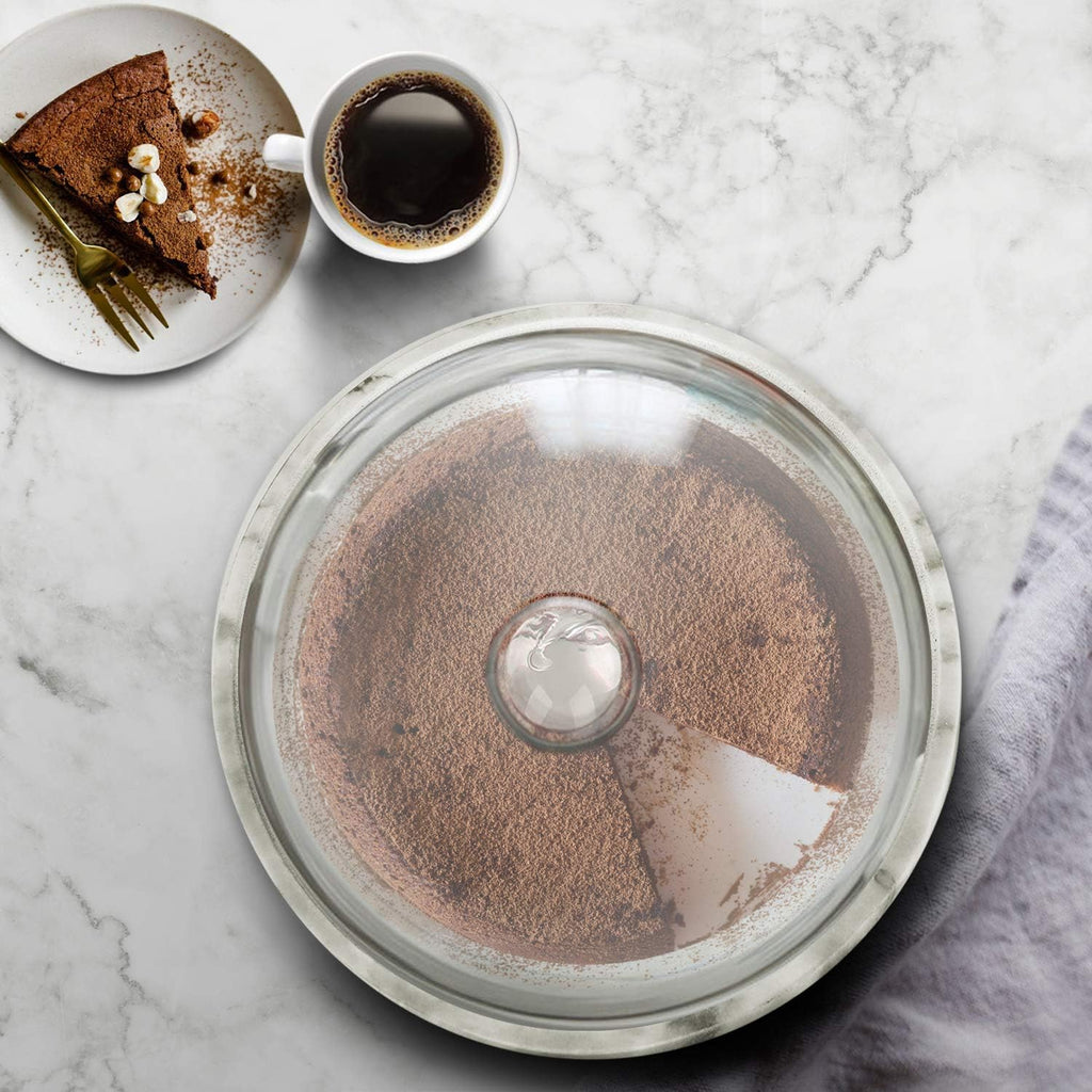 Marble Cake Stand with Glass Dome Lid, 8.7-Inch Serving Plate