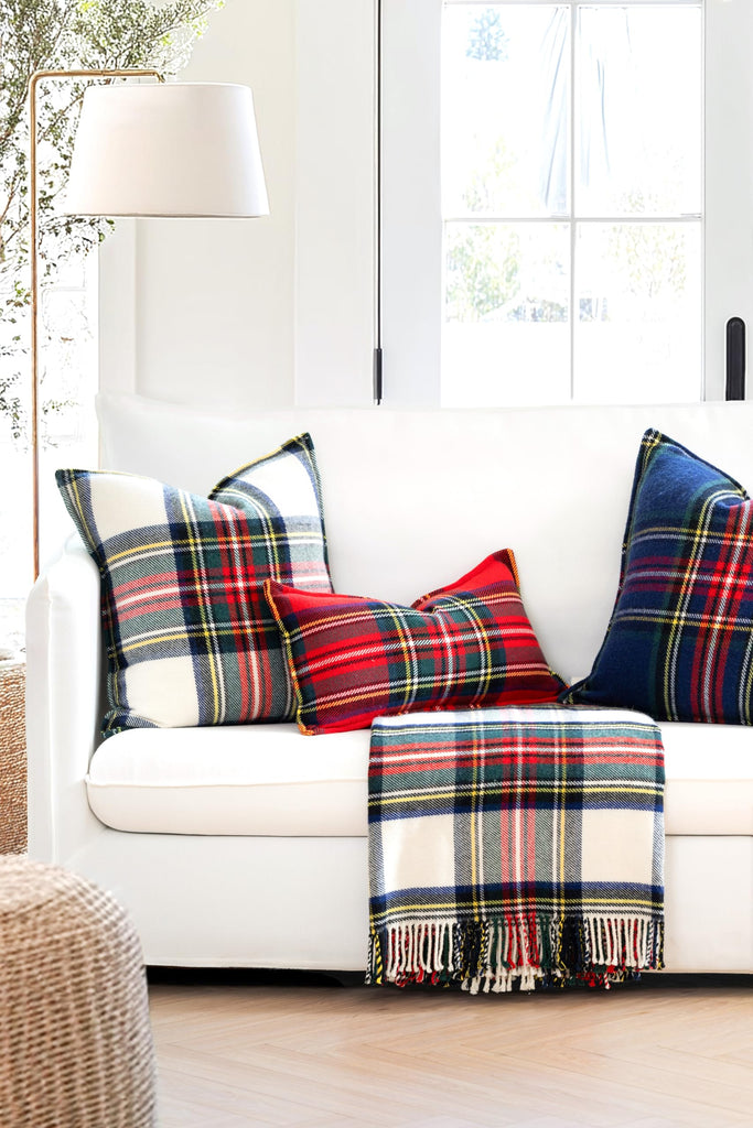 Tartan Plaid Throw Blanket, 50x70, Beige Red