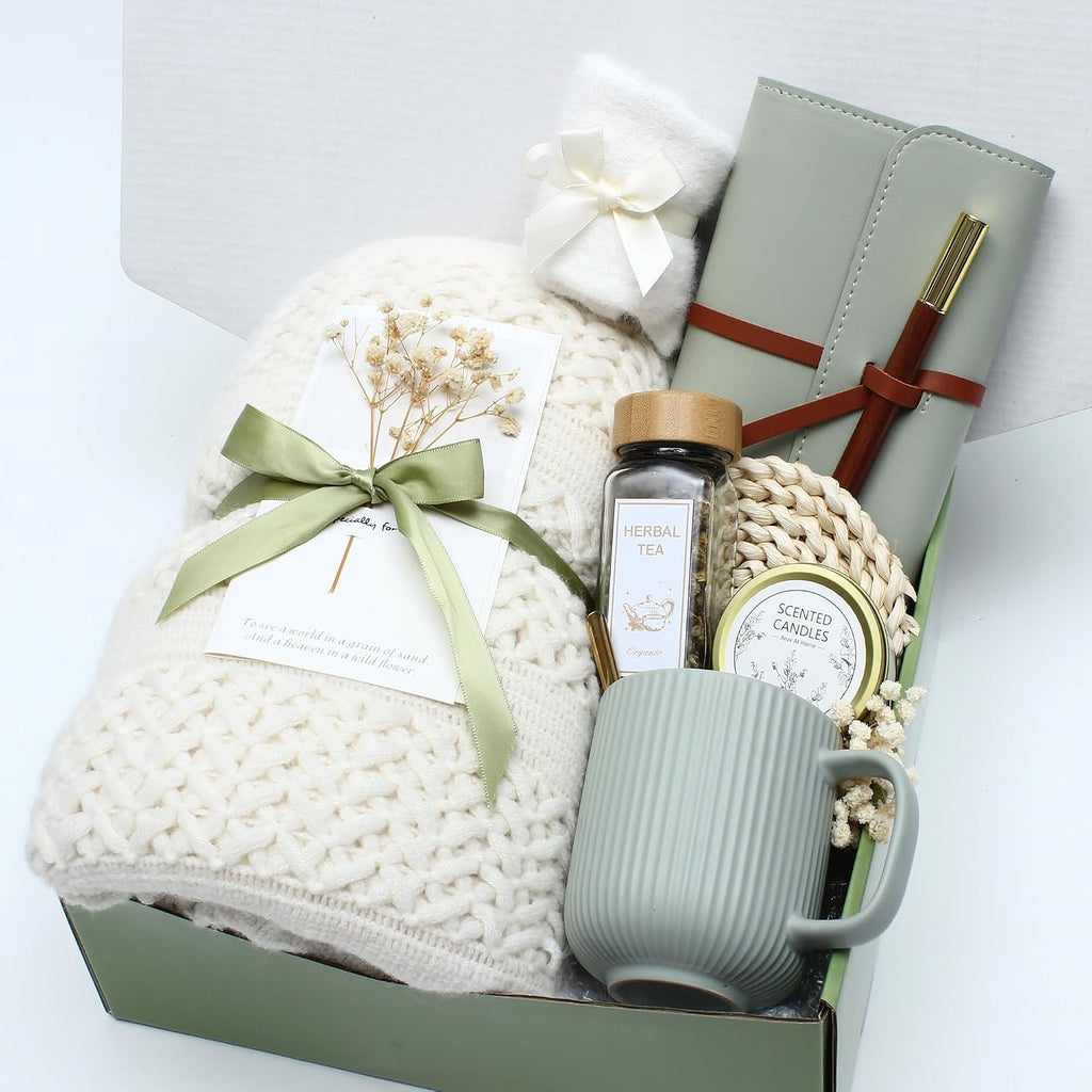 Sage Green Gift Box for Women,Self Care Birthday Relaxing Spa Set Get Well Soon Gifts for Christmas,Thinking of You