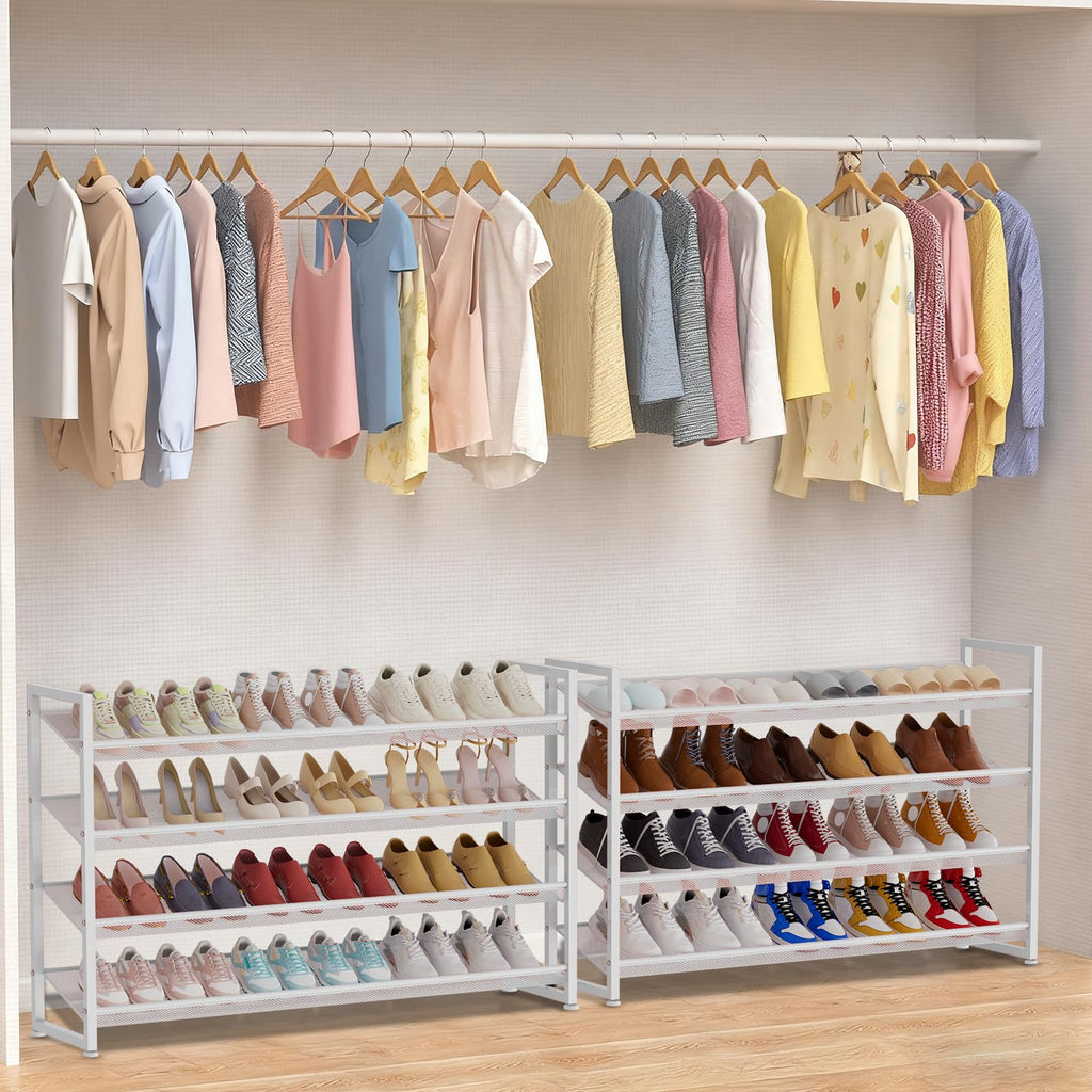 Large Shoe Rack 8 Tier Shoe Organizer, Heavy Duty Metal 4-Tier Stackable Shoe Storage Vertical Shoe Rack for Closet