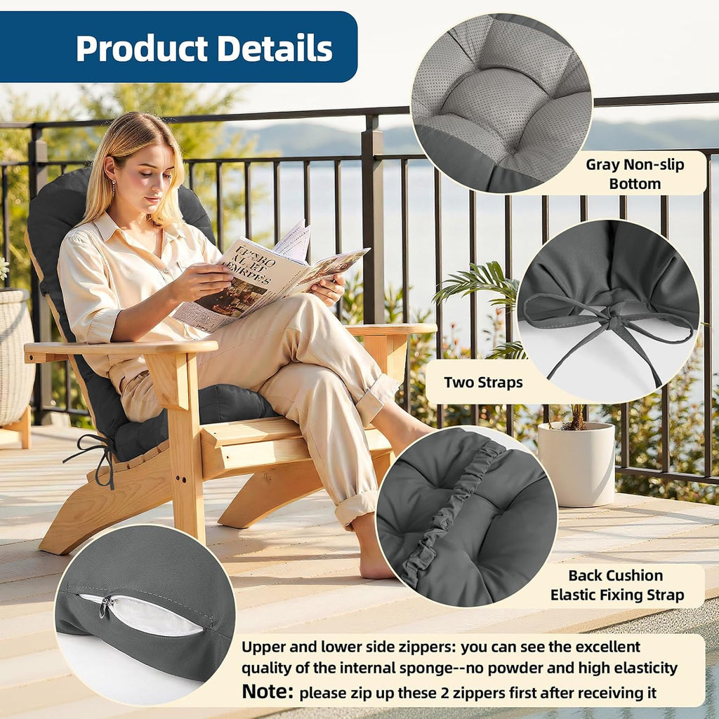Adirondack Chair Cushion with Non-Slip & Waterproof, 44x19x4 Inch Thick High Back Rocking Chair Cushions Outdoor