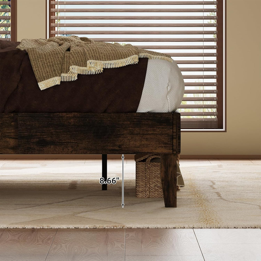 Wood Bed Frame with Diamond Tufted Headboard, Walnut
