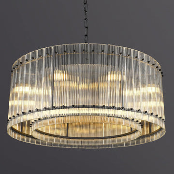 37" Modern Black Round Chandeliers,2-Tier 8-Light Water Ripple Crystal Glass Chandelier,for Dining Room,Living Room,Bedroom,High Ceiling,Foyer Entryway,Luxury Adjustable Hanging Chandelier A119-B0DTTM7R64