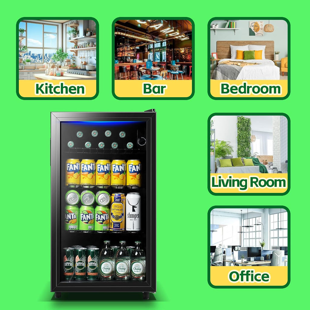 Beverage Refrigerator Cooler 3.5 Cu.Ft, 120 Can Mini Small Fridge with Glass Doo
