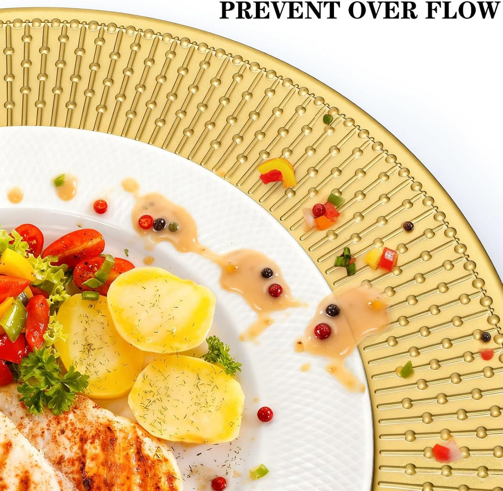 Gold Charger Plate, 13 Inch Beaded Chargers for Dinner Plates, Plastic Reusable Round Charger Platters - Set of 12