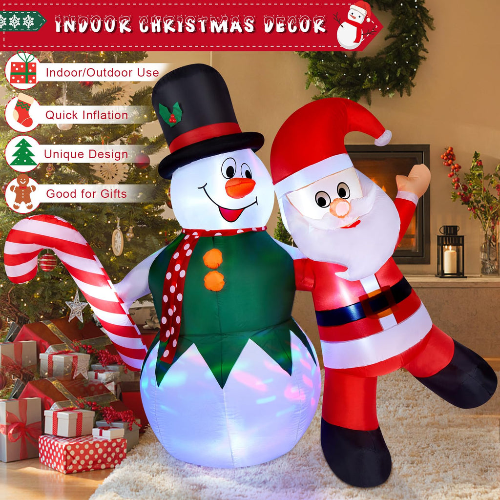 Christmas Inflatable, 6FT Inflatable Snowman and Santa Claus with Built-in LED Lights, Outdoor Christmas Decorations