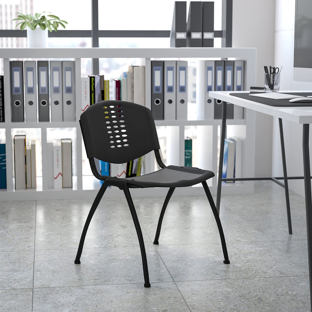 Plastic Stack Chair with Oval Cutout Back, Black