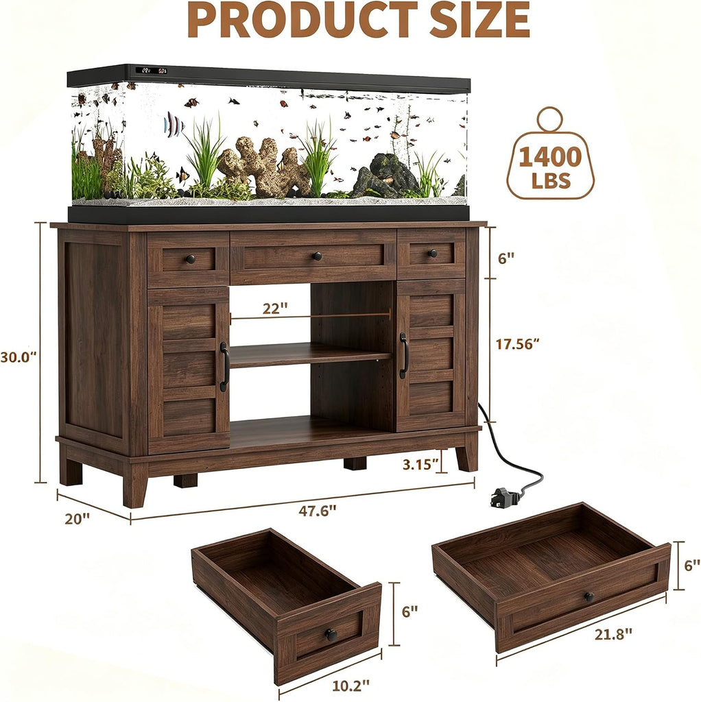 Fish Tank Stand with Power Outlet, 55 Gallon Aquarium Stand