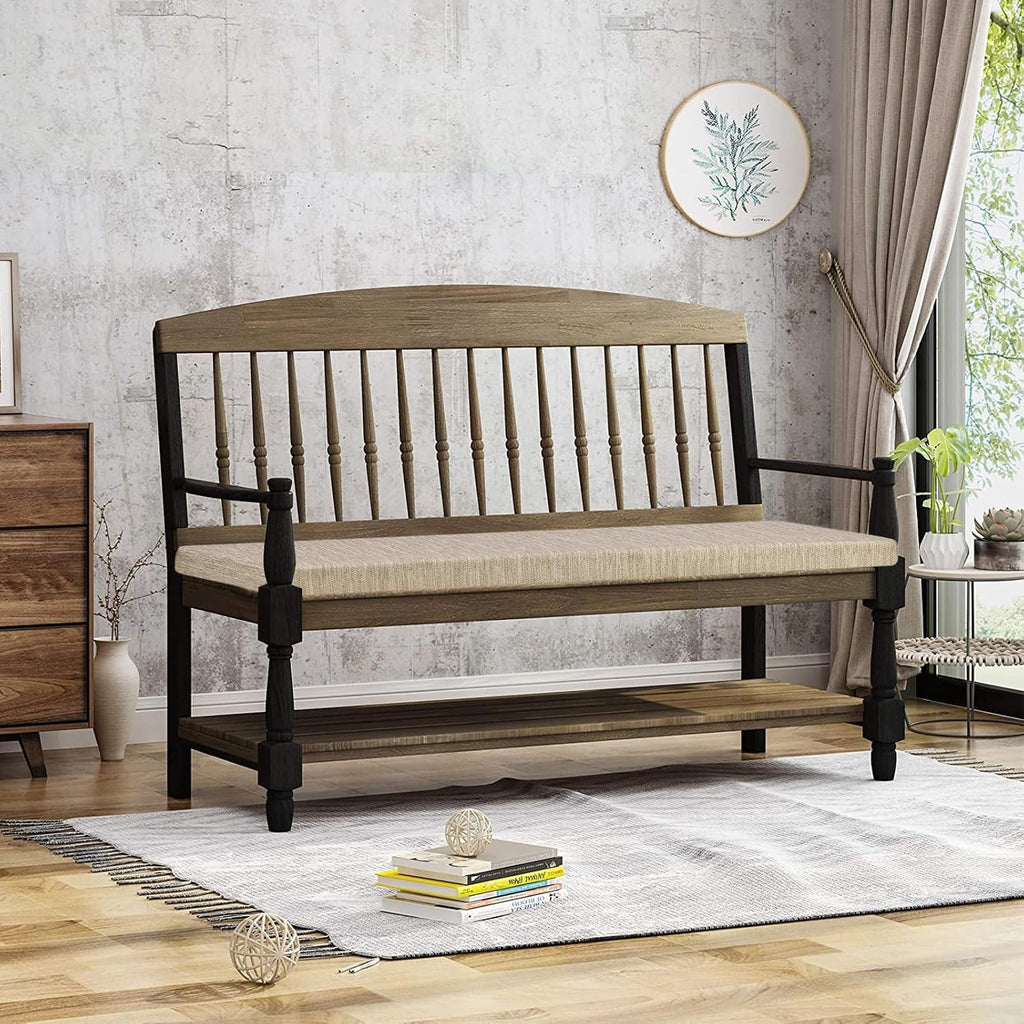 48 Inch Classic Solid Color Bench Cushion with Ties, Non-Slip Indoor Outdoor Rectangle Bench Seat Cushion Standard
