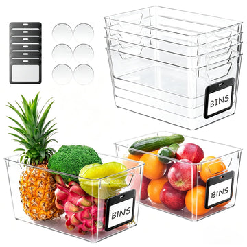 Clear Fridge Organizers and Storage Bins Container with Labels