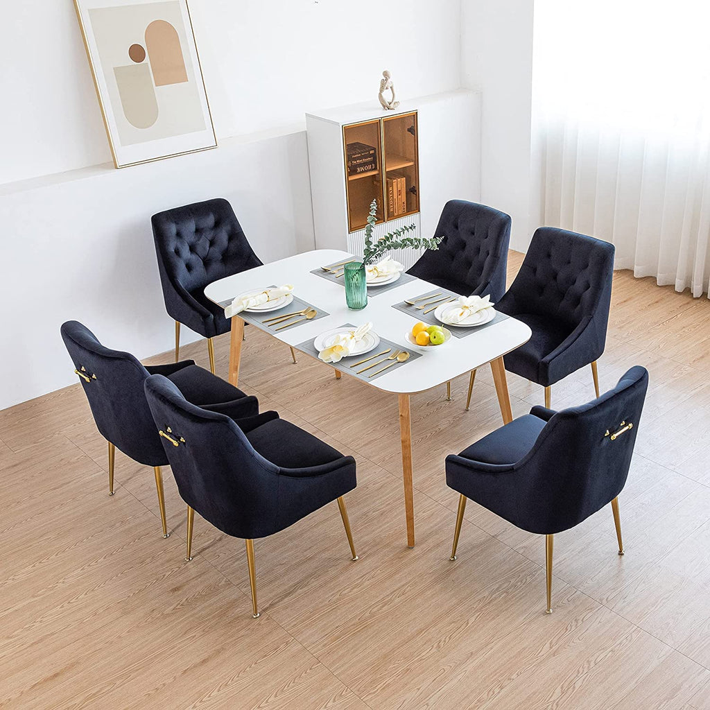 Modern Dining Chair Set of 4, Mid-Century Room Chair, Upholstered Comfortable Velvet with Back Pull Rod and Metal