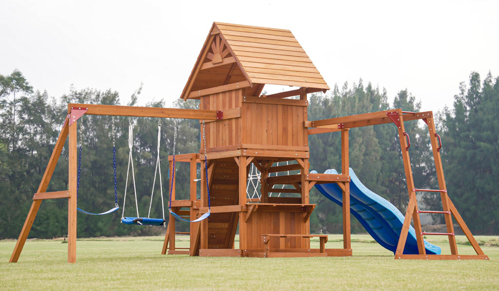 Playground Wooden Swing Sets for Backyard with Playhouse Monkey Bar