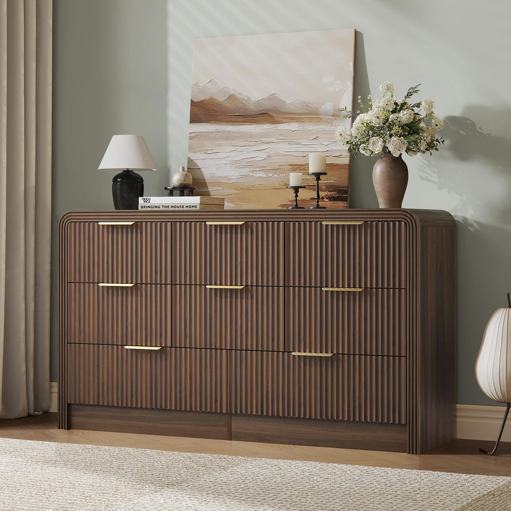 55" W Fluted 8-Drawer Dresser, Walnut