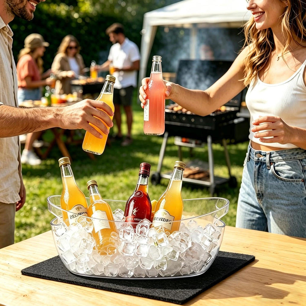 Ice Buckets for Parties 5.5L Large Clear Acrylic Beverage Tubs with 2 Scoops 2 Felt Mats, Champagne Buckets - Set of 2