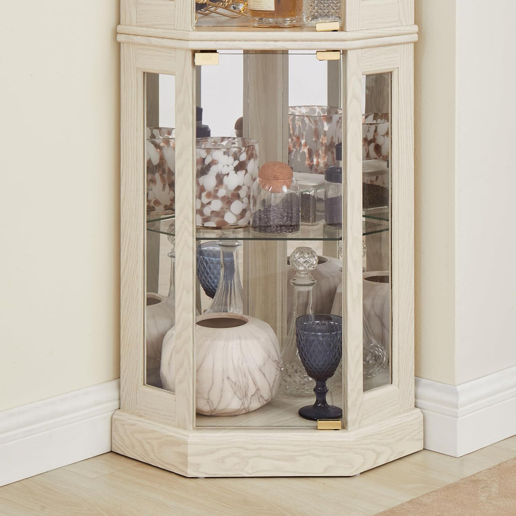 70" Corner Glass Display Cabinet with Adjustable Shelves, for Collectibles, Storage Curio Cabinet with Side-Hung Pane