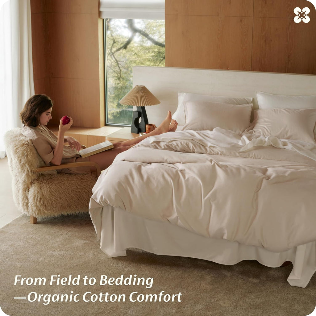 100% Organic Cotton Duvet Cover Set, Linen, 90" 90" | GOTS Certified, Luxury PureWoven, Zipper Closure