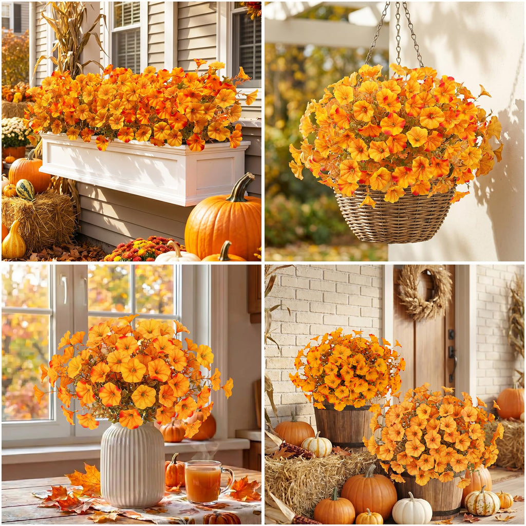 24 Bundles Artificial Flowers for Outdoors (24, Light Orange)