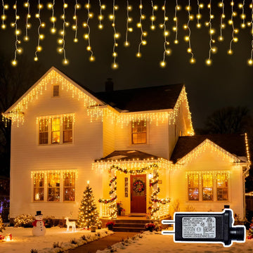 Outdoor Icicle Lights - 480 LED 66+33 FT 8 Modes Curtain Fairy String Light Plug , Waterproof for Eaves Yard