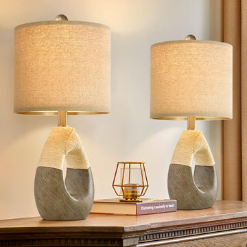 19" Boho Table Lamps Bedroom Living Room Set 2, Suitable for Small Space, Small Farmhouse RattanTable Lamp Rustic Egg