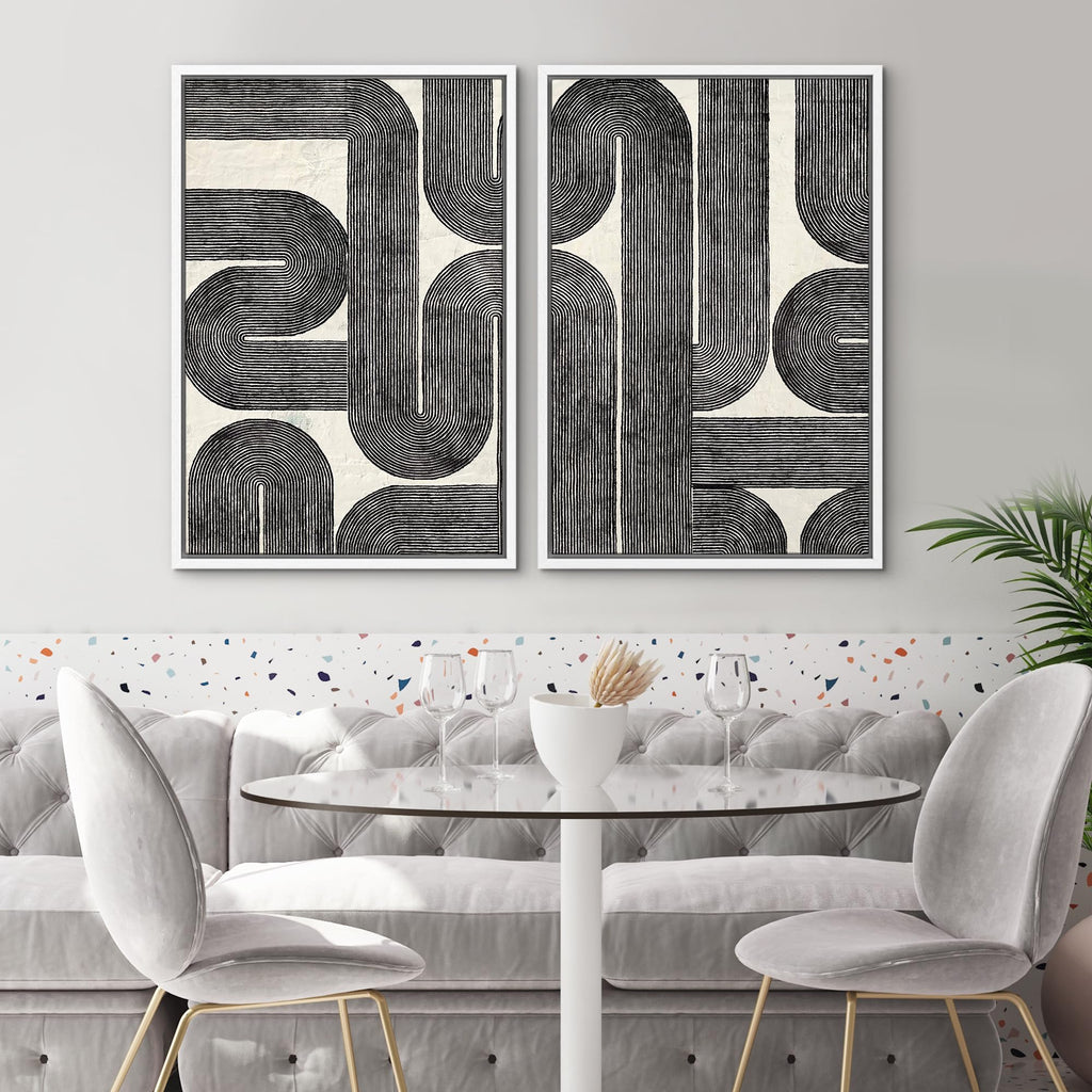 Framed Wall Art Print Set Black and White Geometric Line Abstract Photography Modern Art Rustic Relax/Calm Multicolor