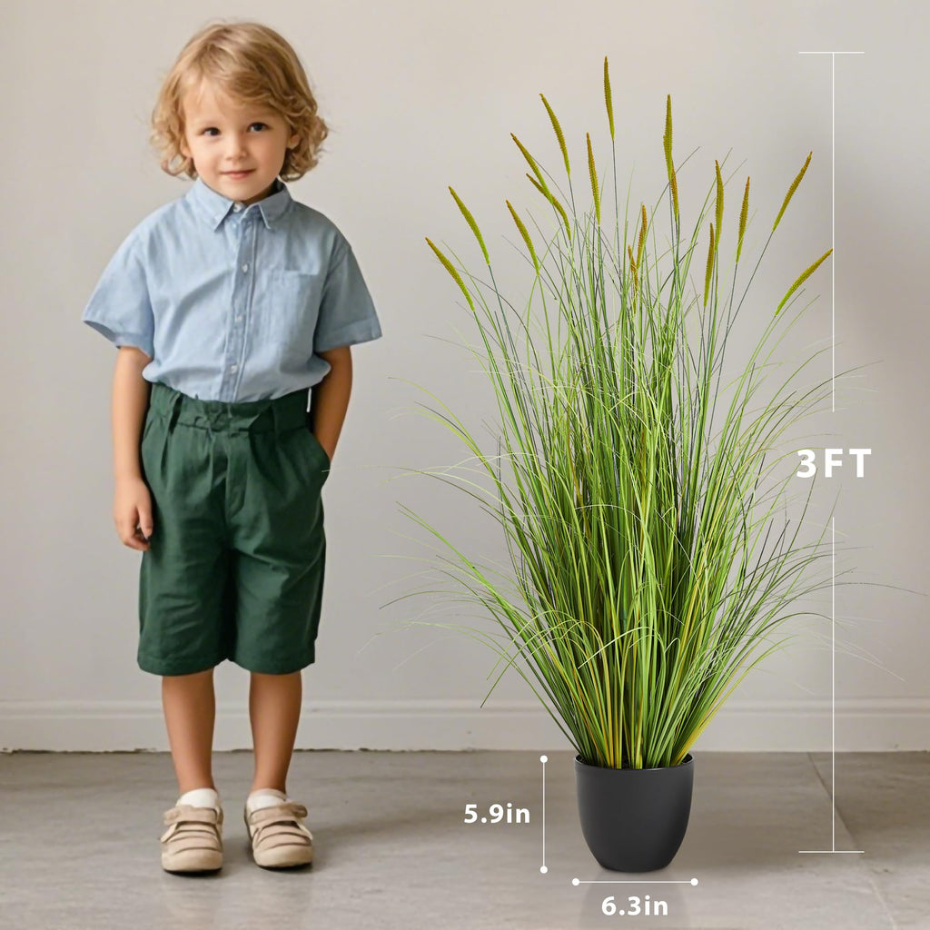 3ft 2-Pack Artificial Cattail Reed Grass, 35in Artificial Indoor Outdoor Fake Onion Grass Plant, Home Office