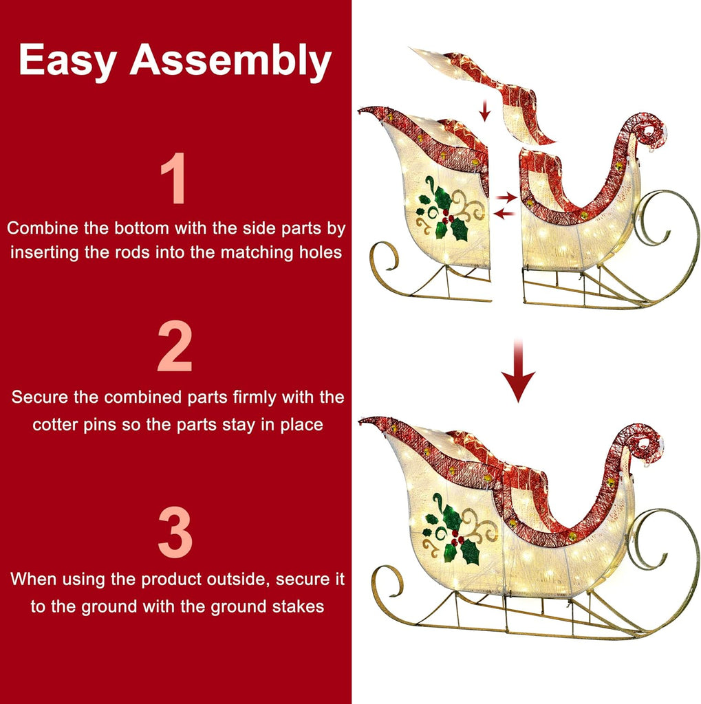 32" Pre-Lit Outdoor Sleigh Christmas Holiday Décor with 120 Warm White Twinkling LED Lights