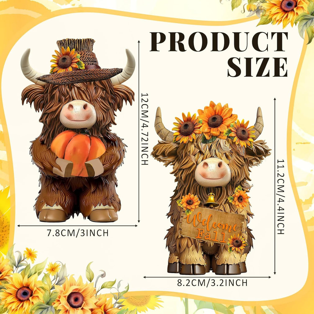 Fall Highland Cow Figurines Decor, Resin Fall Table Decor - Set of 2