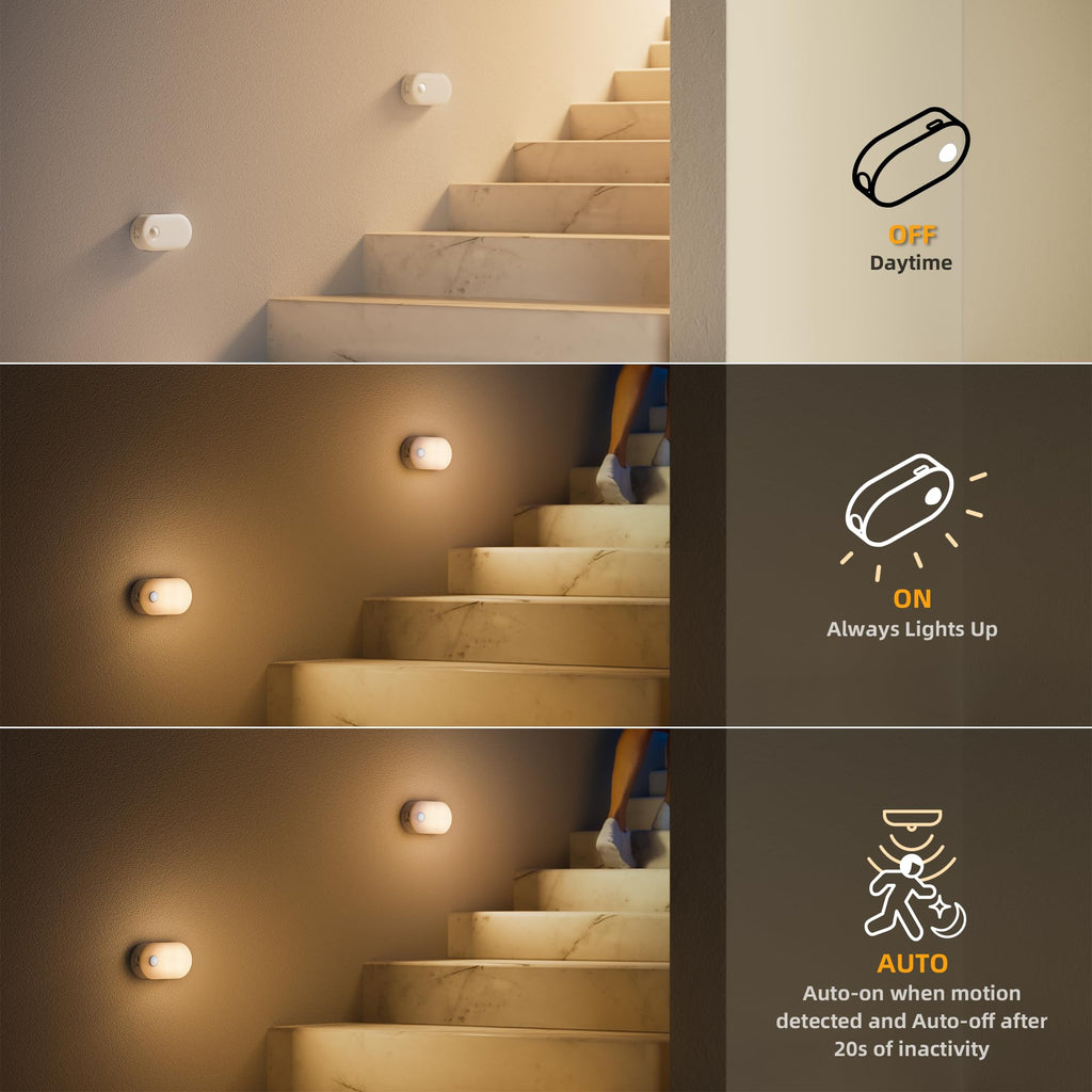 Rechargeable Battery Night Light with Motion Sensor, Portable Mini Warm White LED Stick-on Closet Light, Adjustable