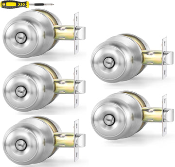 5 Pack Interior Door Knobs Keyless, Brushed Nickel Privacy Door Knob, Round Ball Bath/Bed Door Locks
