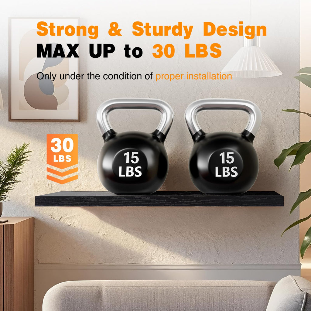 Black Floating Shelves 35.4in, Set of 2, Wall Mounted for Wall Decor