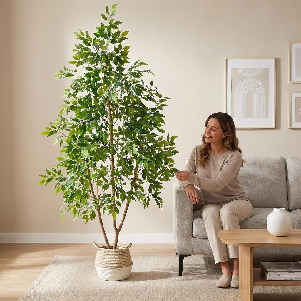 Artificial Ficus Tree 7ft Tall Fake Plant with Basket